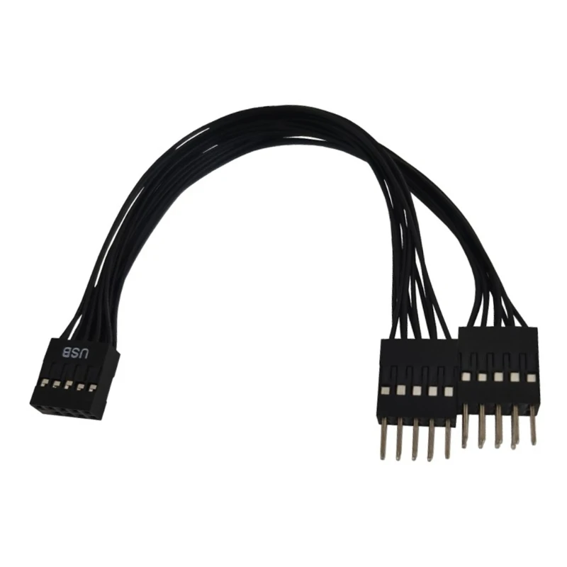 Cabo de Extensão USB Motherboard, Cabo Blindado Preto, Adaptador Divisor Y, 9Pin, 1 Fêmea para 2 Macho