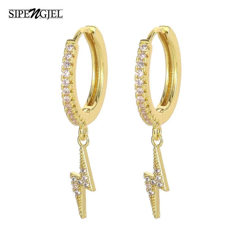 Fashion Cubic Zircon Simple Lightning Drop Earrings For Women Korea Circle Hoop Earrings Piercing Jewelry Accessories