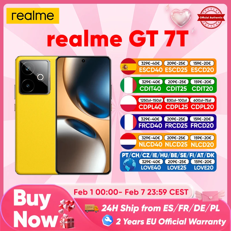 realme GT 7TSmartphone 5G 2025 Nuovo Mediatek 8400-Max 7000Mah Titan Batteria 120W Ultra Charge 6.8'' 120Hz Display Versione globale