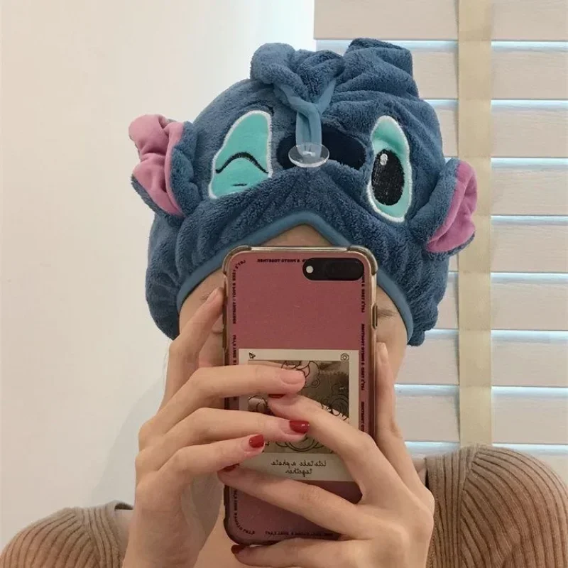 Disney Stitch Dry Hair Towel Women Fashion Coral Velvet Drying Wrap Strong Water Shower Hat Wiping Bath Hats Tool Gifts image 2