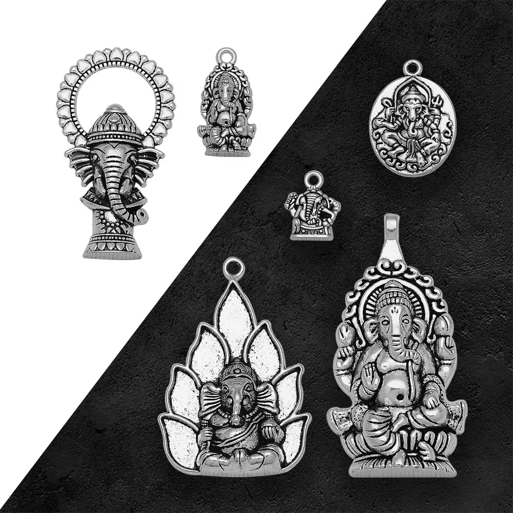 Antique Silver Plated Ganesha Ganapati Charms Elephant God Pendants For Diy Jewelry Supplies Bulk Wholesale Items Small Business