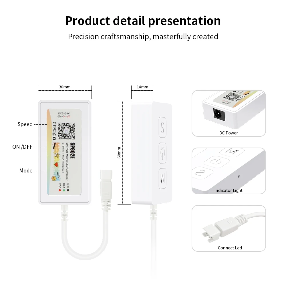 WS2812B WS2812 RGB LED Digital Fleksibel Lampu Panel Beralamat Individual SP802E BT & WIFI Set Layar Matriks Pengendali LED 5V