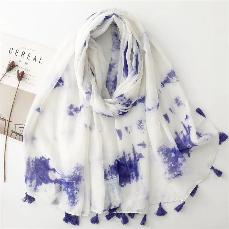 New Winter Abstract Ink Painting Tassel Viscose Shawl Scarf Lady High Quality Wrap Pashmina Stole Bufandas Muslim Hijab 180*90Cm