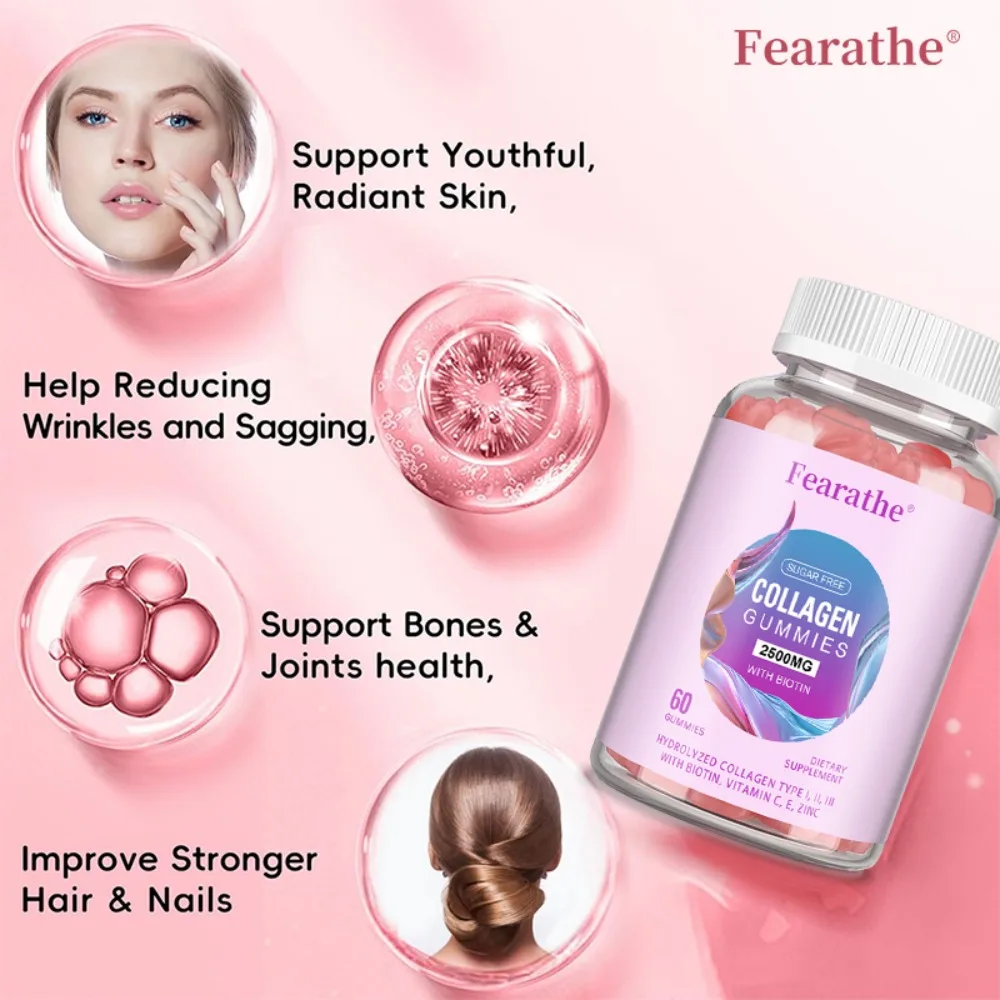 Hydrolyzed Collagen Gummies with Biotin, Vitamin C, E and Zinc - Supports Skin, Bones and Joints Health