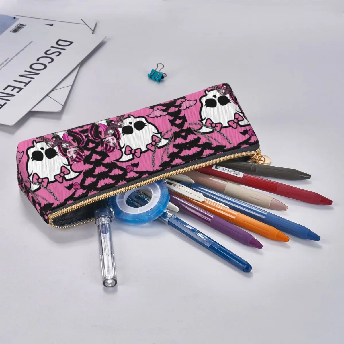 Imagem -06 - Monster High Lápis Case Rosa e Preto Estético Grande Lápis Bolsa Menino Menina Zíper Ctue de Volta à Escola Lápis Cases Papelaria