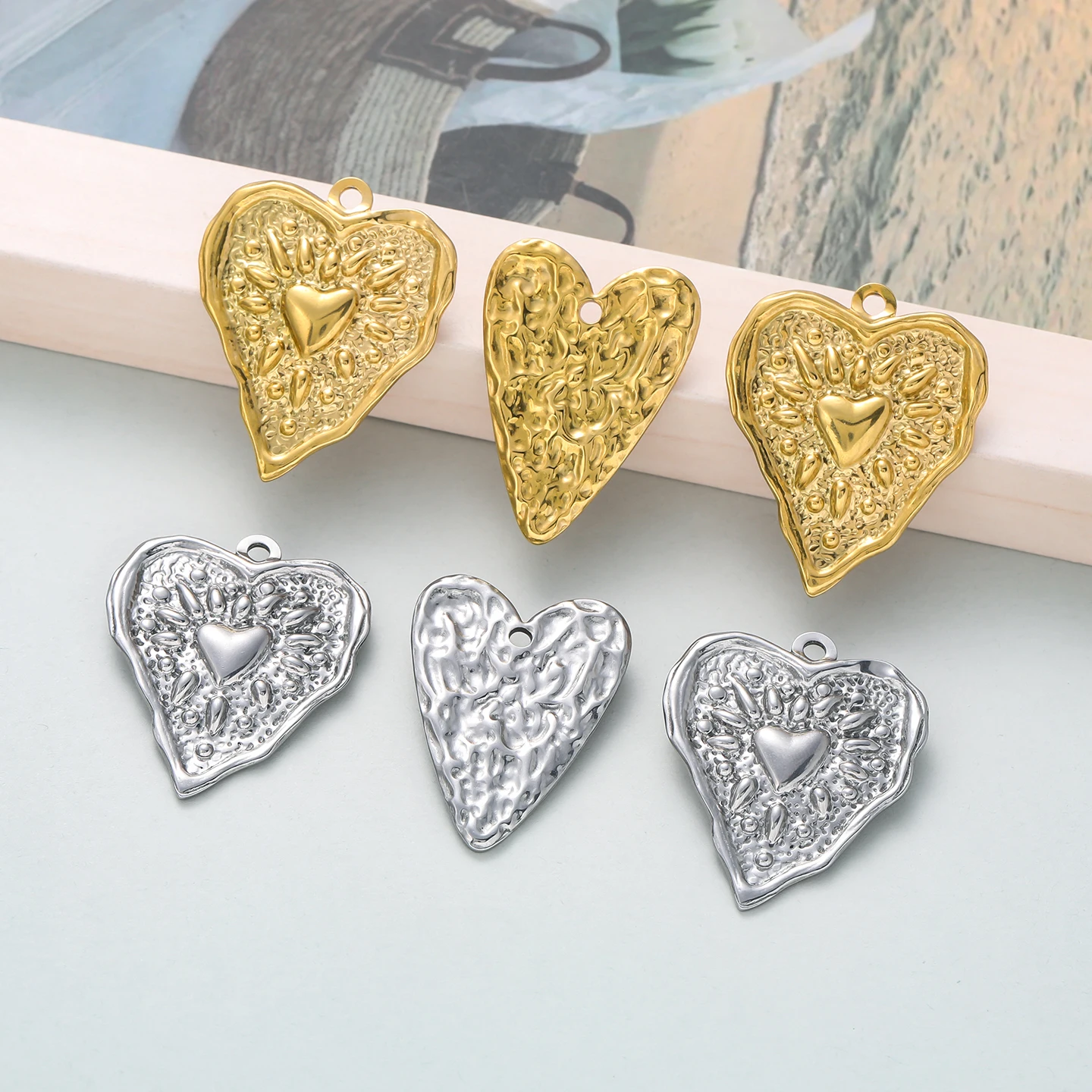 2Pcs/Pack 2 Styles 304 Stainless Steel Heart Shape Charms Pendants for DIY Bracelet Necklace Jewelry Making Accessories image 5