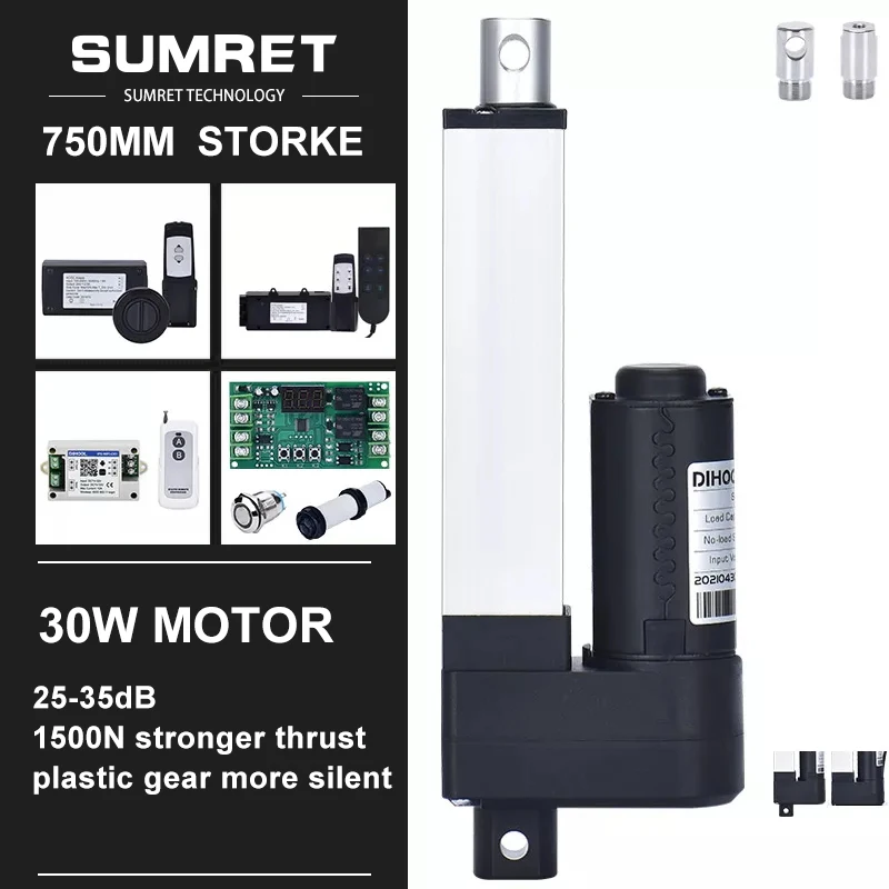 

750mm Stroke Linear Actuator Kit DC 12V 24V RF Remote Control WIFI Smart eWelink APP Controller 1500N Low Noise Office Furniture