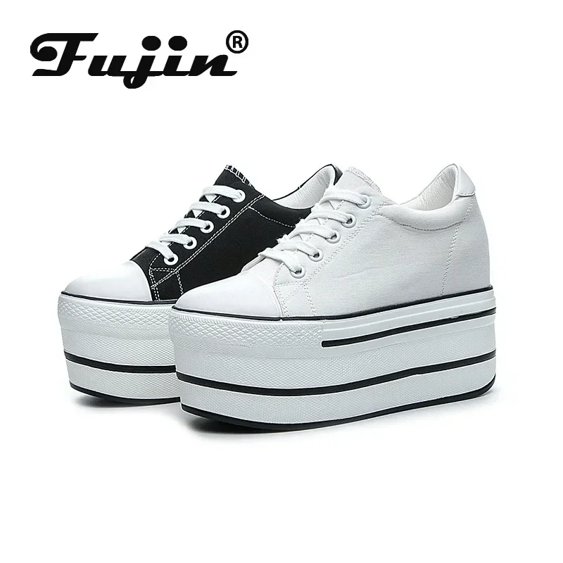 Fujin 7.5cm Fashion Canvas Shoes Breathable Women Super High Heel Sneakers Platform Shoes Women Autumn Autumn Women's Shoes