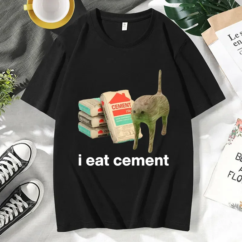 

I Eat Cement Cursed Cat Funny Meme Graphic T Shirts Men Women Fashion Humor Short Sleeve High Quality Cotton T-shirt Tops