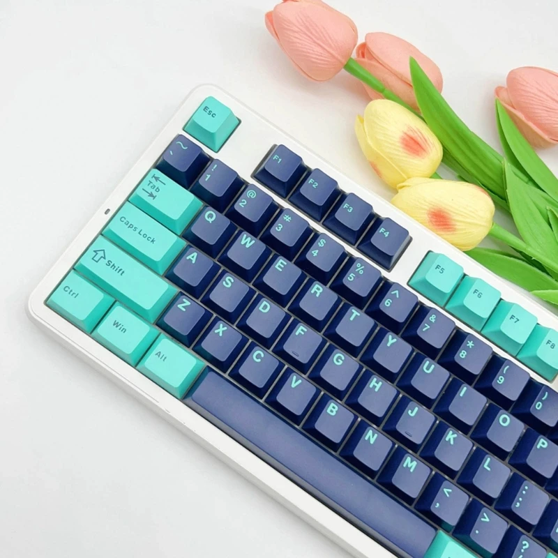 121PCS Keycaps Two-color Blue Black CherryProfile Keycap For 61 64 68 84 96 980 Mechanical Keyboard Keycaps Thick PBT H8WD