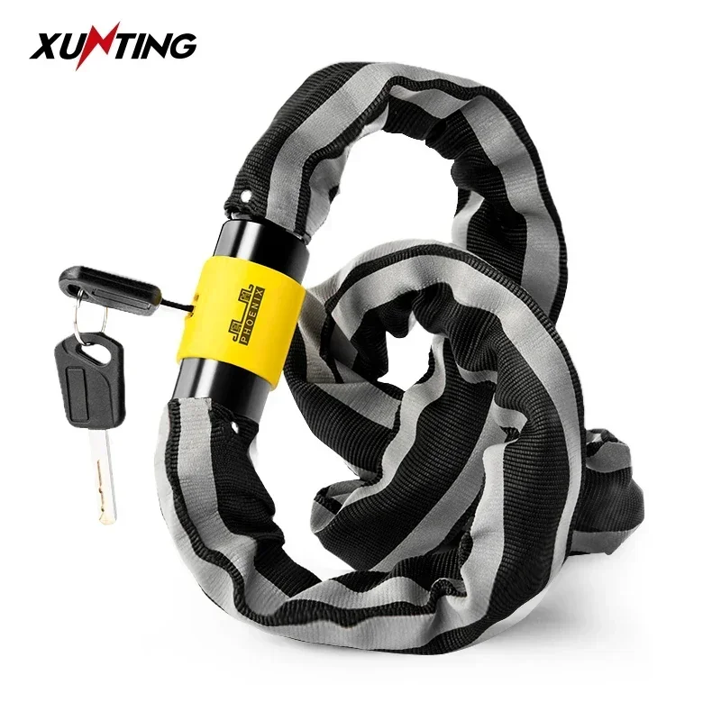 Xunting Bike Chain Lock With Zinc Alloy Cylinder And Reflective Key - 90cm Bicycle Lock For MTB And E-bikes Door