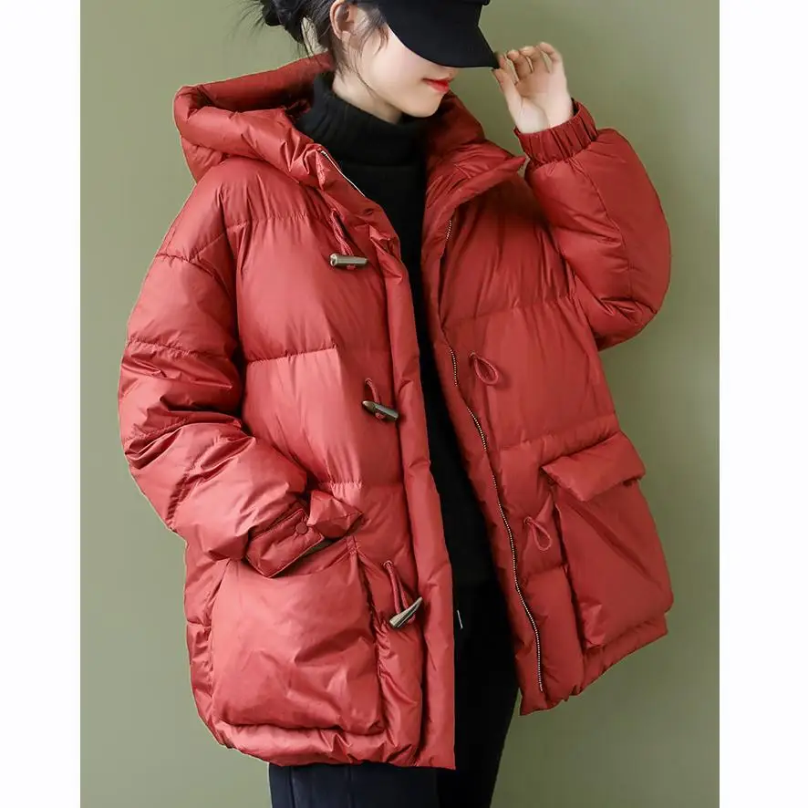 Winter Coat Women\'s 2022 New Solid Color Warm Cowl Buckle Zipper Thickened Hooded Cotton Jacket Coat Women Winter Jacket Parka