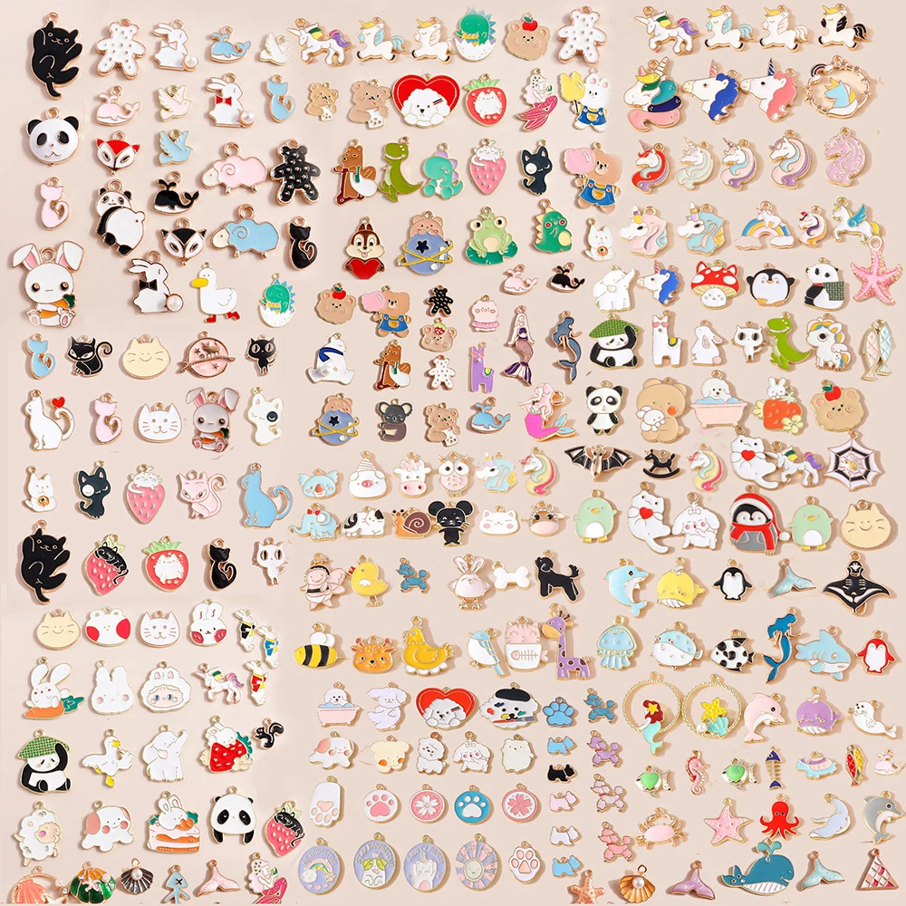 Leslie Mix 10/20/30pcs Animal Charms Cute Enamel Owl Dog Cat Fish Bee Unicorn Pendant for Drop Earrings Necklace Diy Accessories