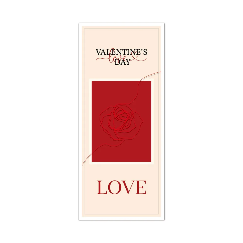 

50PCS Red Happy Valentine's Day Stickers Emboss Rose Flower Self Adhesive Wrapping Sealing Label Rectangle Packing Ornament
