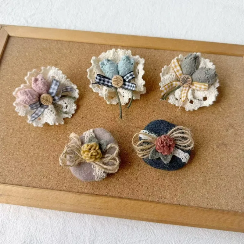 Brooch Lace Tulip Flower Sweet Cute Vintage Nature Forest Versatile Decorative Pin for Women Clothing Bag Decor Premium Handmade