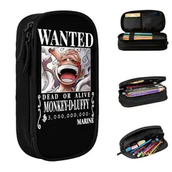 Luffy Wanted Bounty Gear 5 Yonko Pencil Cases One Piece Pencilcases Pen Box for Student Large Storage Bag Cosmetic Stationery