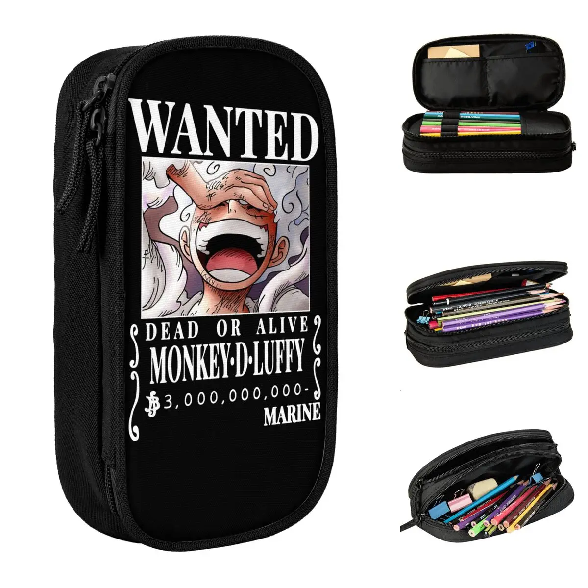 Luffy Wanted Bounty  Gear 5 Yonko Pencil Cases One Piece Pencilcases Pen Box for Student Large Storage Bag Cosmetic Stationery