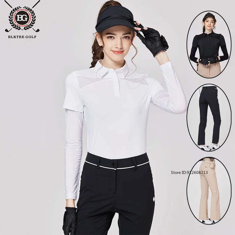 BG Breathable Golf Top Female Long-sleeve Cooling T-shirt Summer Ice Silk Sunscreen Shirt Women Golf Sports Pants with Small Bag