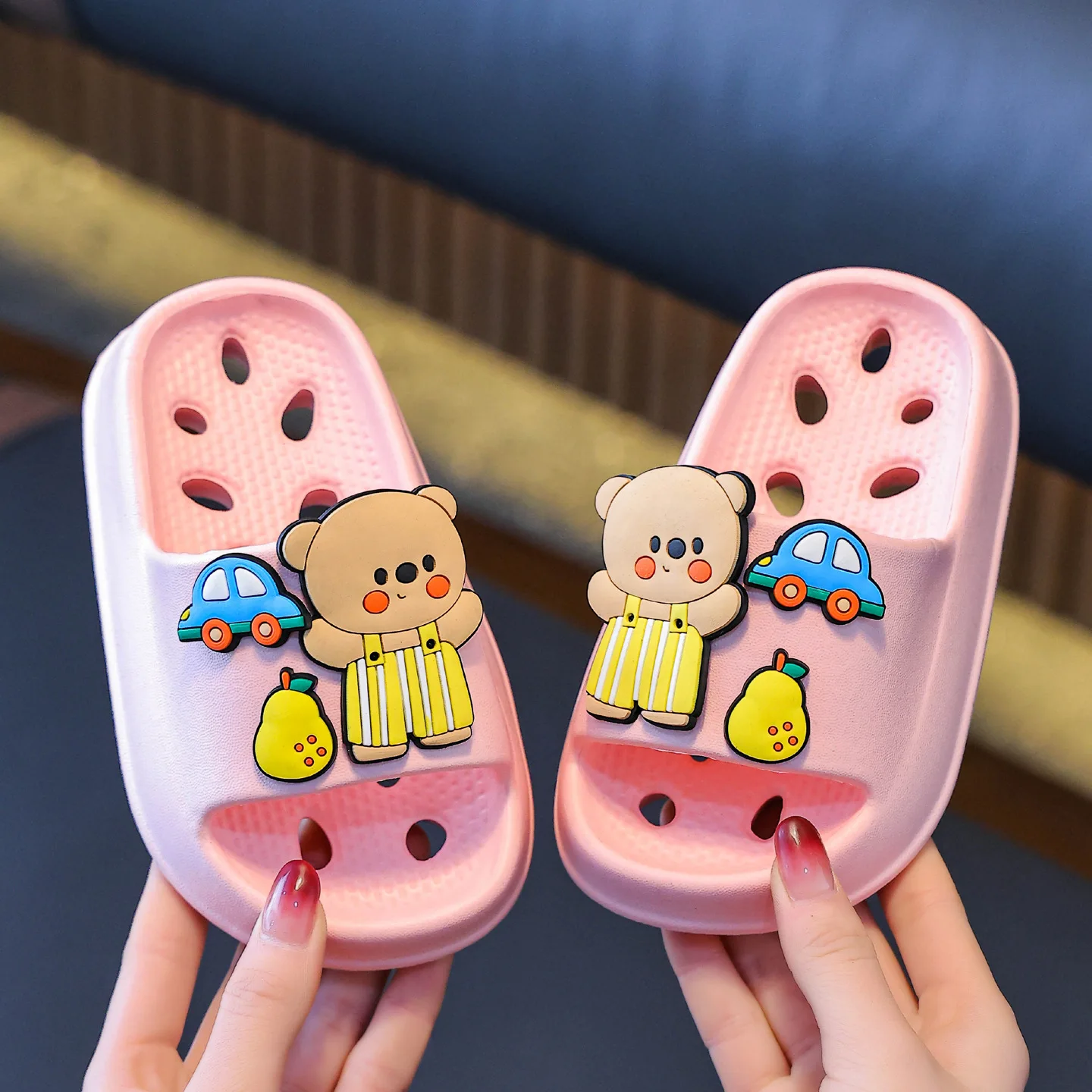 Kid Slippers Childrens Boys Outdoor Thick Soled Bear Slide Sandals Soft EVA NonSlip Clogs Lightweight Breathable Water Shoes