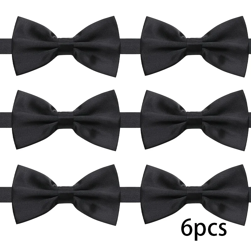 6-Piece Men's Satin Bow Tie Set in Black, Red, and Purple Solid Colors for Weddings, Groomsmen, Choir, Annual Meetings, Business Dinners, Stage Hosting, Student Performances