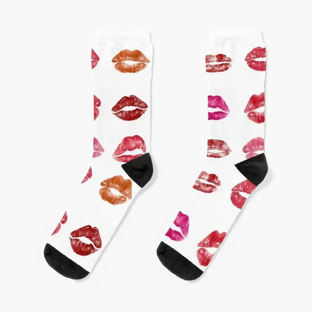 

Pink Lipstick Kisses Print Socks colored winter kids halloween Socks Woman Men's