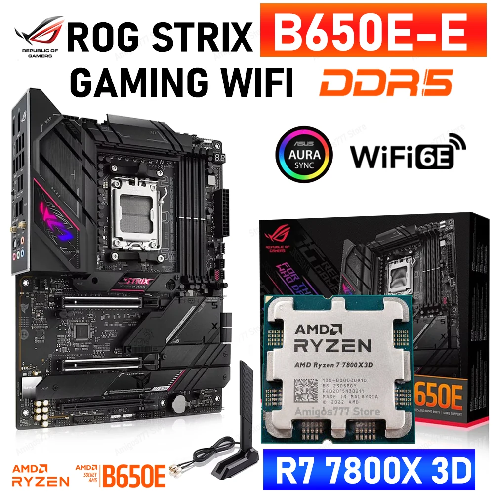 

R7 7800X 3D CPU With AM5 Motherboard ASUS ROG STRIX B650E-E GAMING WIFI 6E AMD B650 Mainboard Desktop ATX PCIe 5.0 128G M.2 New