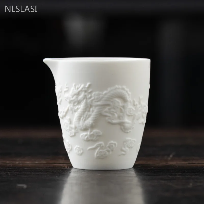 200ml High End Dragon Pattern Tea Cup White Porcelain Fair Cup Premium Ceramic Tea Accessories Home Beauty Tea Cup