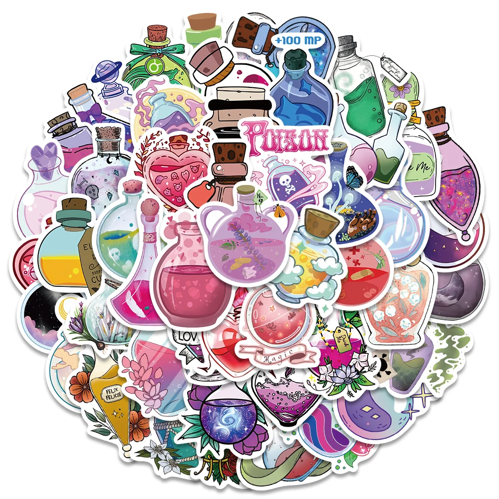 

50pcs DIY Waterproof Graffiti Cute Cartoon Magic Potion Bottles Stickers For Luggage Guitar Phone Diary Vinyl Decals
