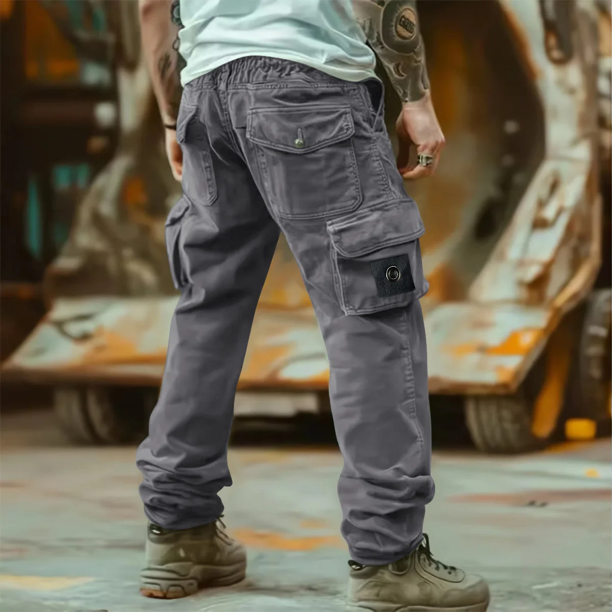 

Vintage 100% Cotton Pants For Men Patchwork Pockets Cargo Pants 2025 Spring Autumn Fashion Casual Straight Trousers Streetwear