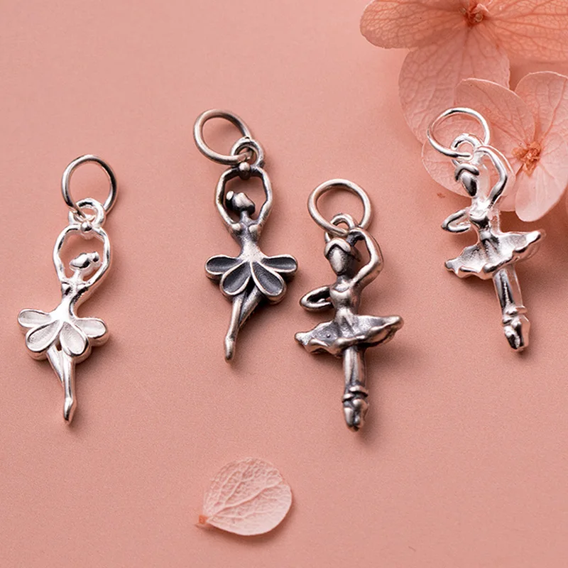 

1pc/Lot 925 Sterling Silver Dancing Little Angel Decor Charms Retro Ballet Girl Silver Necklace Pendants DIY Jewelry Earrigs