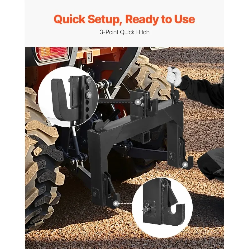 3-Point Quick Hitch w/ Receiver 3000/4000Lbs Lift Capacity w/5 Level Adjustable Bolt Adaptation to Category 1&2 Tractor