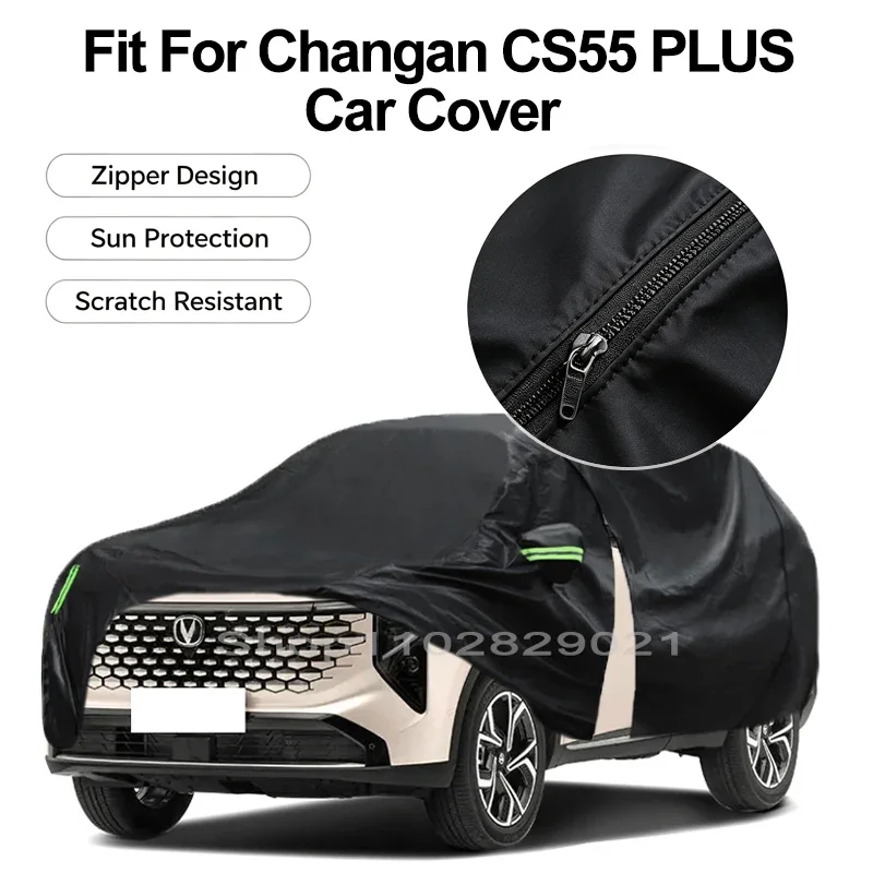 Zipper Door Waterproof Car Cover For Changan CS55 PLUS Windproof Dustproof UV Protection All Weather Auto Protector