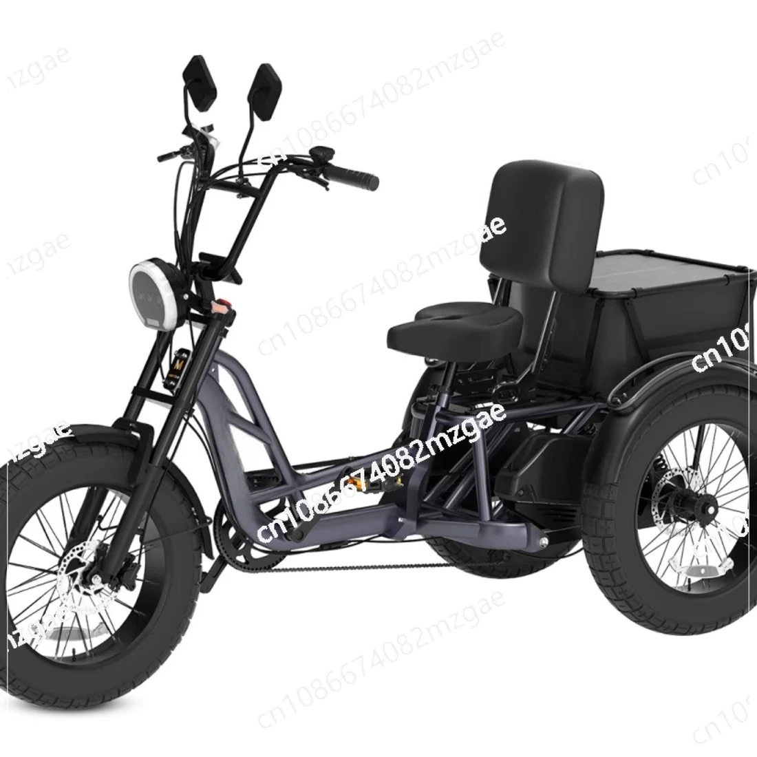 Long Range Dual Motor Dual Battery 3 Wheel Electric Cargo Trike for Adults, Sand and Snow Fat Tire Delivery Tricycle