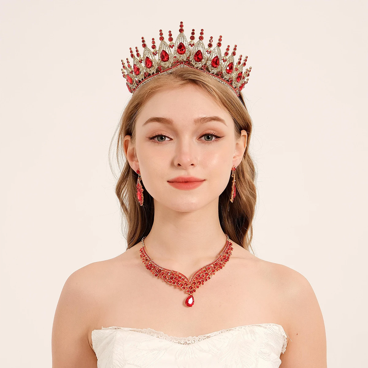 مجموعة مجوهرات تاج الزفاف ، تاج حجر الراين الكبير ، قلادة وأقراط دقيقة ، إكسسوارات فستان الزفاف ، جزء الحفلة الراقصة ، أزياء الباروك #2