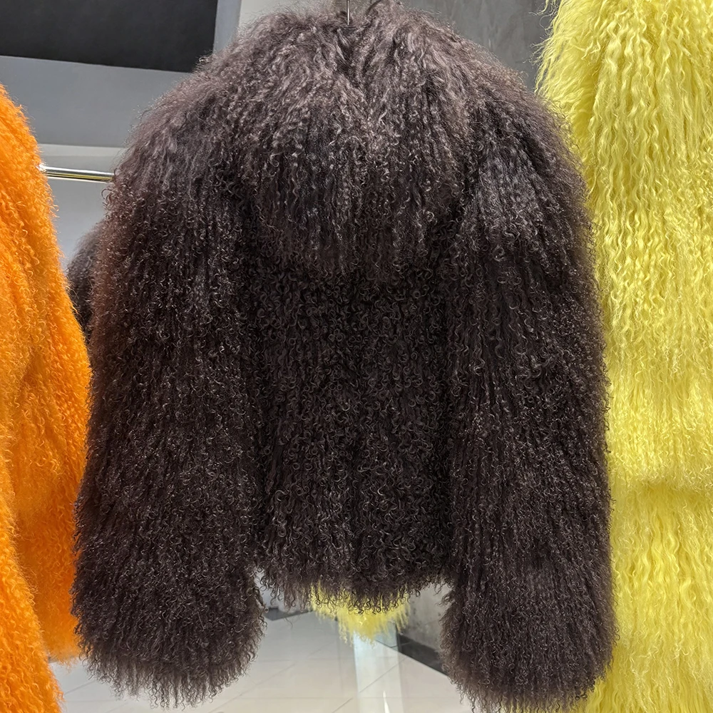 YOLOAgain High Collar Real Mongolia Sheep Fur Jacket For Women 2025 Winter Coats Outerwear