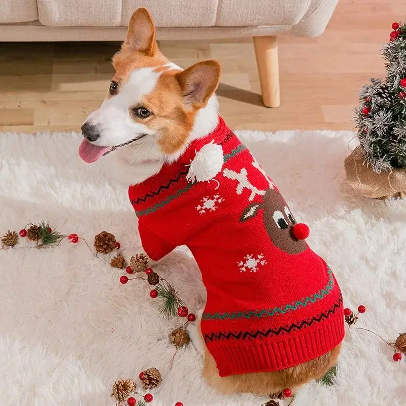 

2023 Christmas Dog Clothes Corgi Warm Winter Clothes Teddy Moose Knitwear Pet Two Legged Sweater Puppy Soft Pullover Dog Sweater