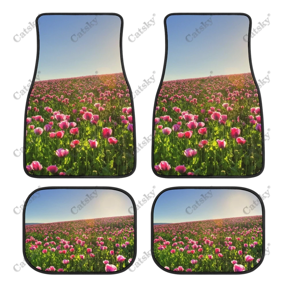 Custom Tulip Fields Car Accessories Floor Mat 4-Piece Full Set All Weather Universal Front & Rear Auto Foot Pads for SUV Decor