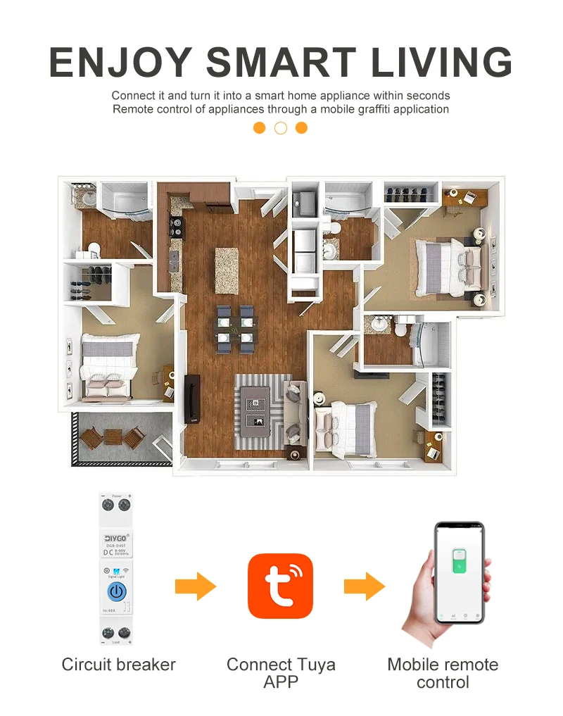 DIY GO DC 1P+N 40A Steuerschalter von TUYA APP WIFI Smart Leistungsschalter MCB DIN-Schiene für Smart Home drahtlose Fernbedienung ﻿ – Detail 5