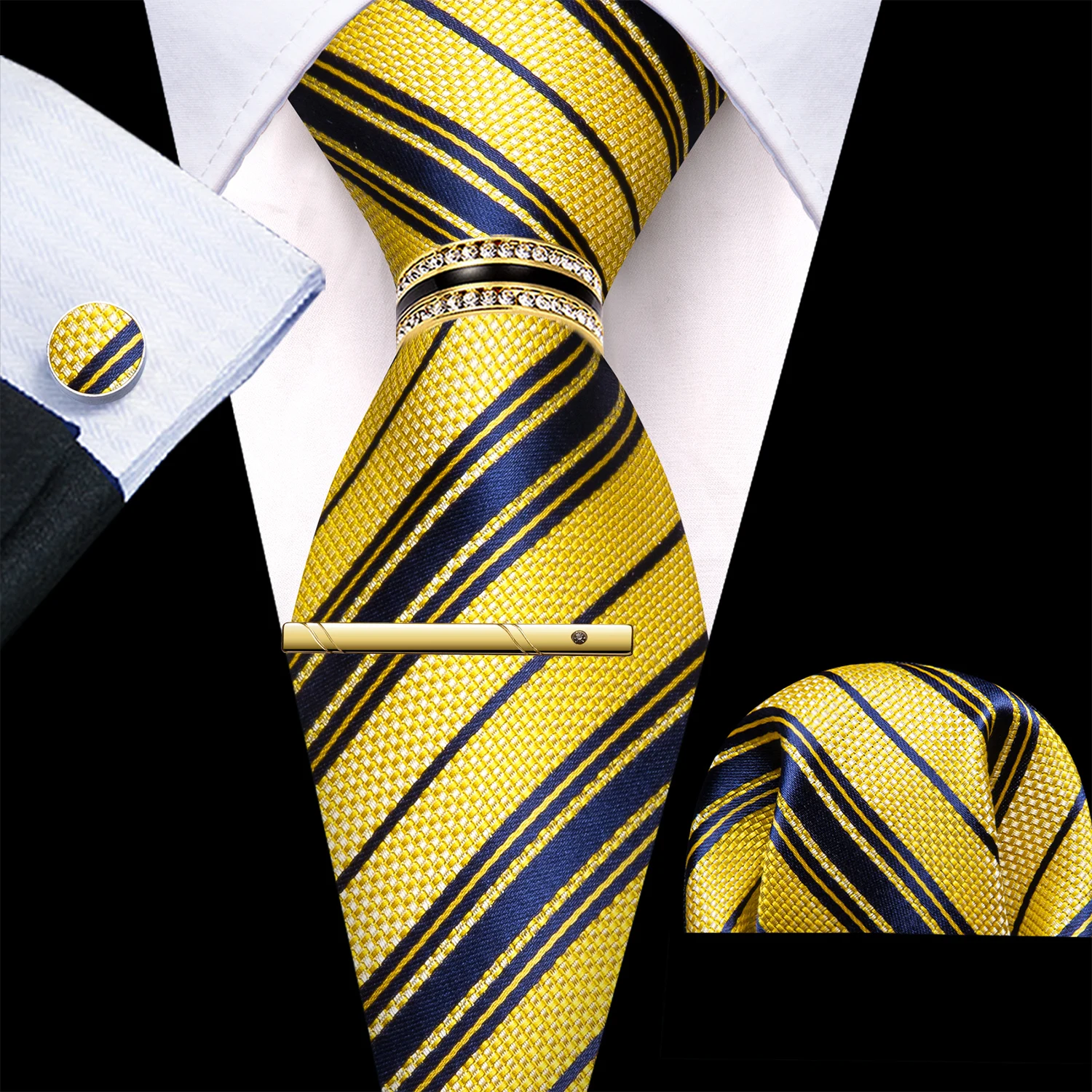gravata-masculina-amarelo-roxo-dourado-listrado-moda-lacos-lenco-abotoadura-clipe-anel-conjunto-festa-de-casamento-evento