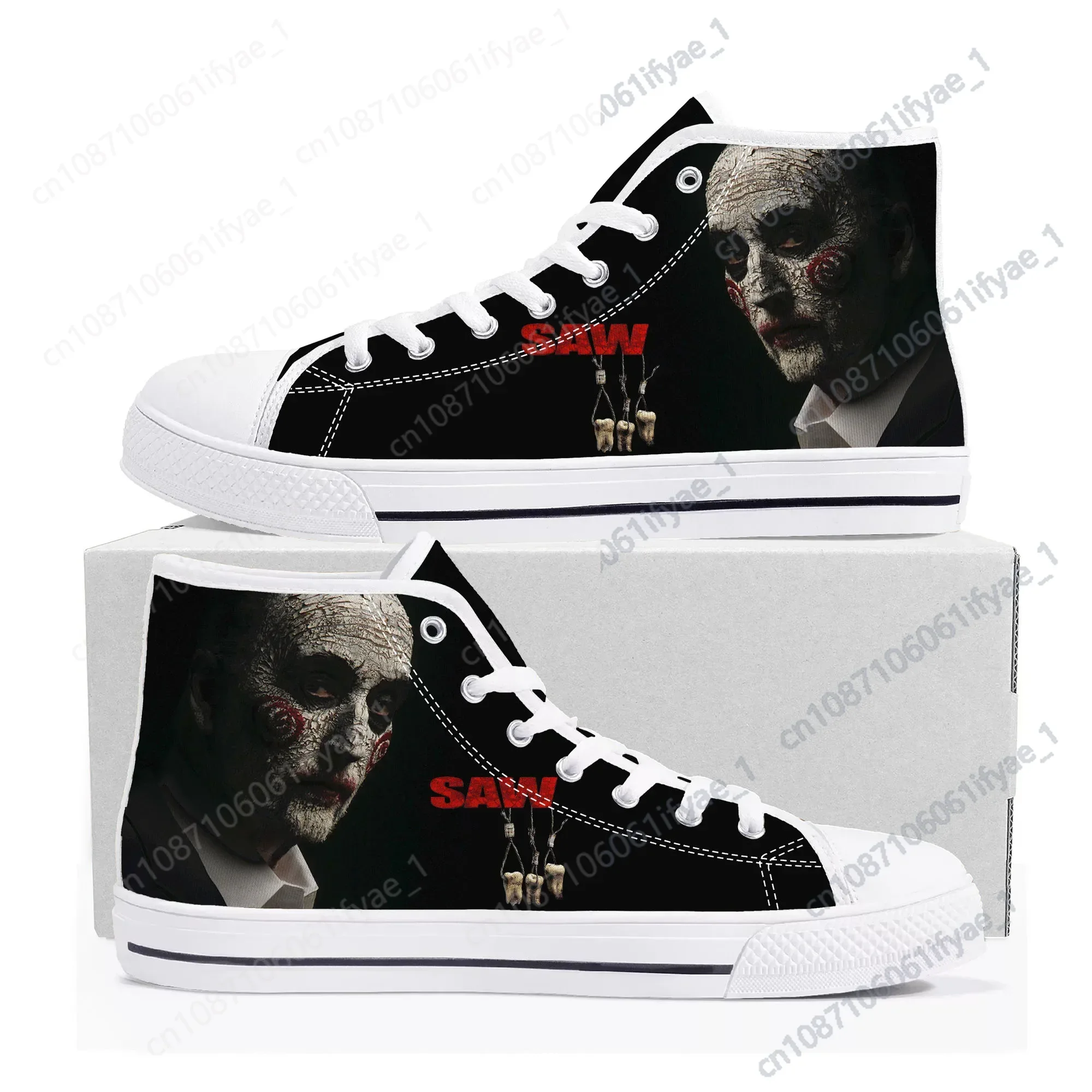 

Saw Movie Horror Jigsaw Puppet High Top Sneakers Mens Womens Teenager Canvas Sneaker Casual Custom Made Shoes Customize Shoe