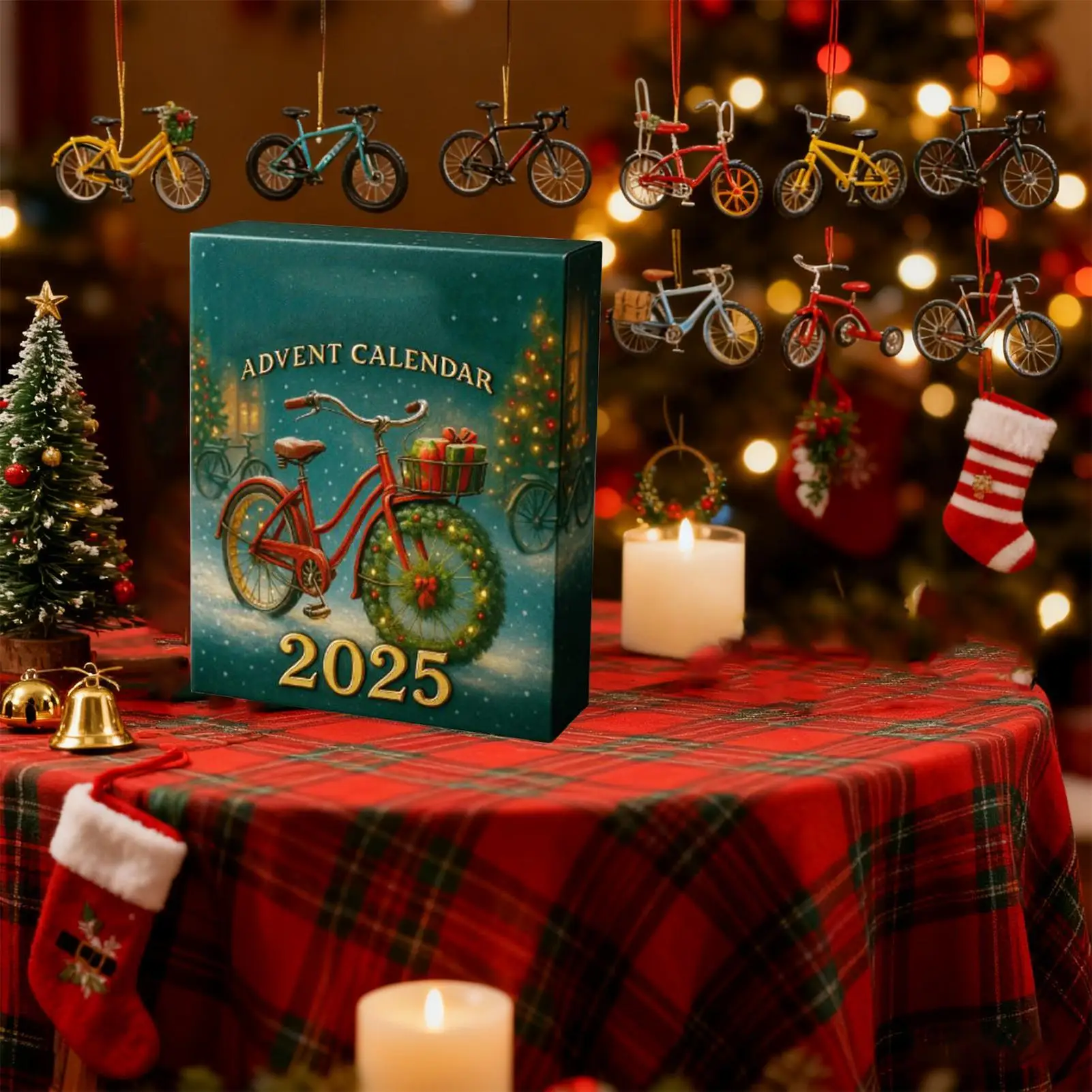 

Календарь обратного отсчета на велосипеде на 2026 год, праздничный 2D акриловый декор, 24-дневный набор обратного отсчета для фестиваля, вечеринок, мероприятий, праздника