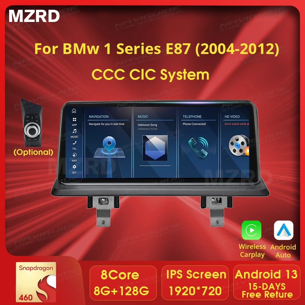 MZRD 10.25'' CarPlay Auto Android 13.0 For BMW 1 Series E81 E82 E87 CCC / CIC / No Screen LHD Car Multimedia Player BT DSP Tools