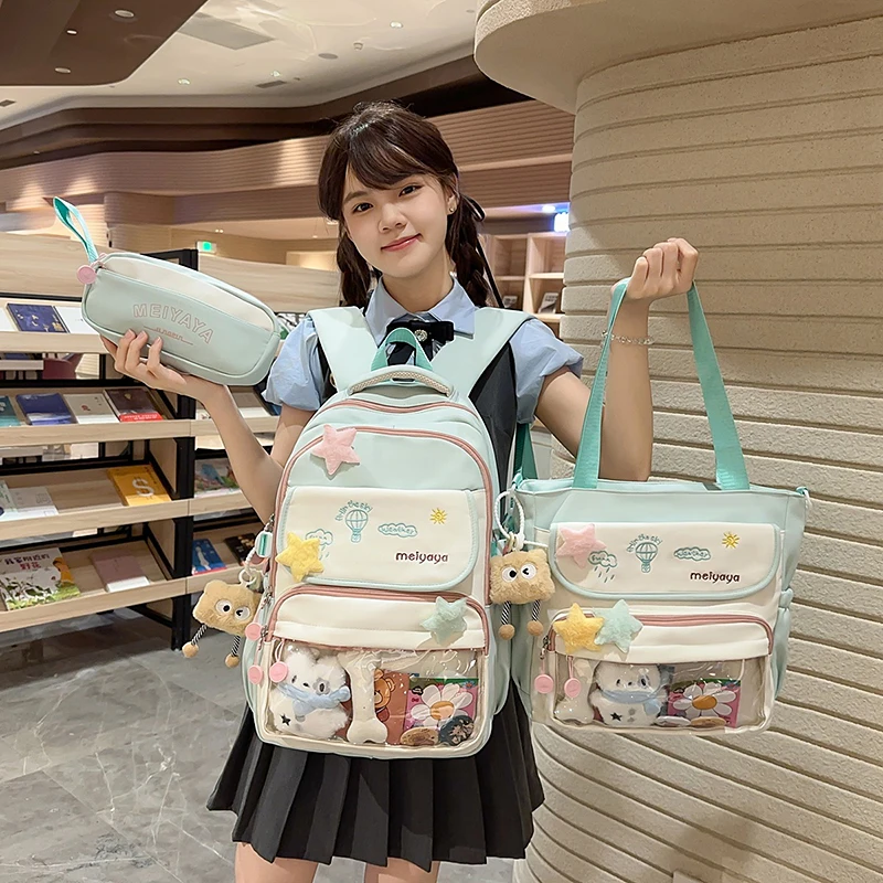 

Kawaii в японском стиле для школьных сумок для девочек, детские школьные ранцы Kinder Girl, новый нейлоновый рюкзак на плечо для сумки, большой школьный набор