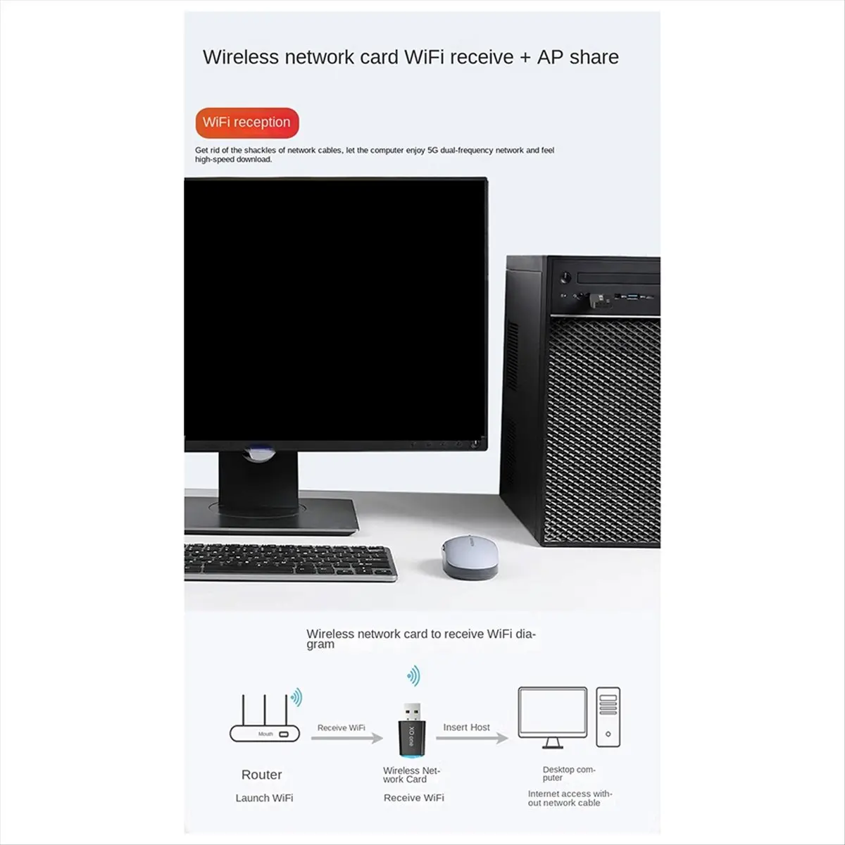 DT75BG Drive Free Wireless Network Card Wifi Receiver 5G Dual Frequency Network Wireless USB Network Card 900mbps Transmitter