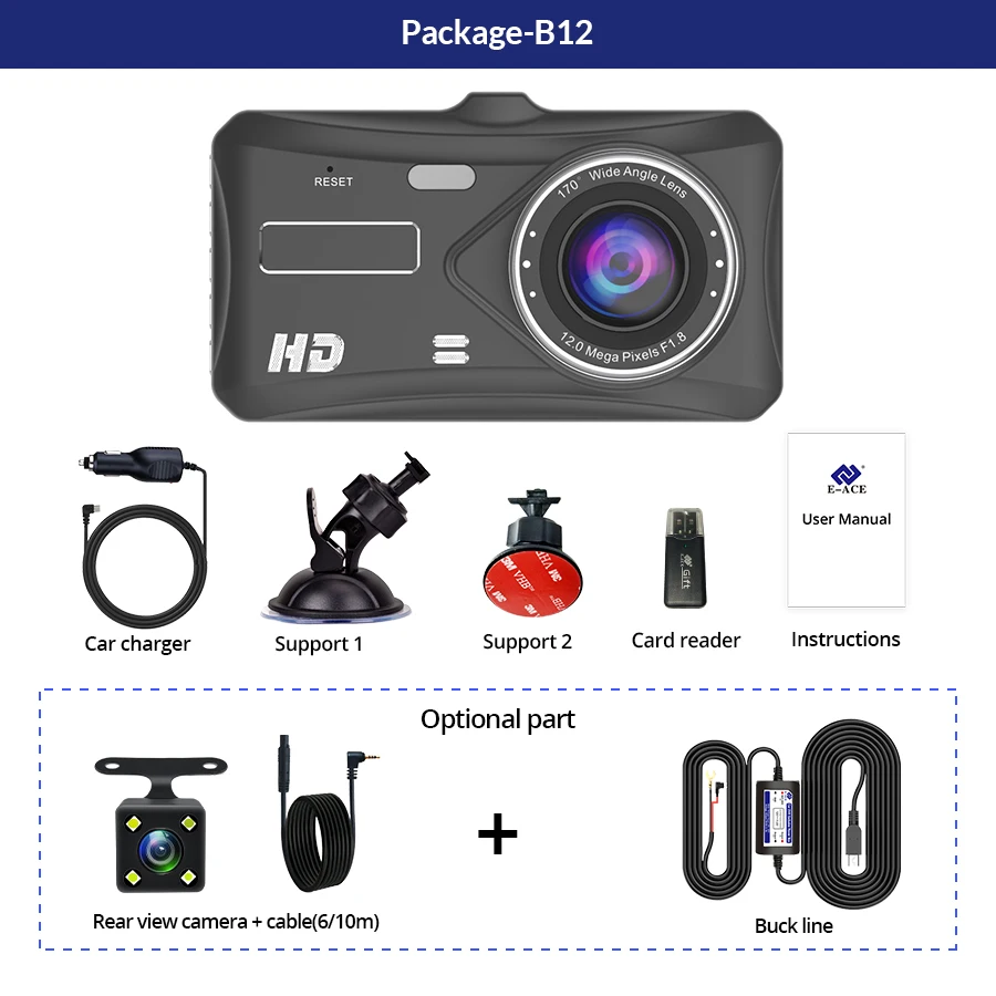 4 Inch1080P Dashcam 24H Parking Touch Night Vision Front Optional Rear Dash Cam Camera Video Recorder Black Box Smart Systems