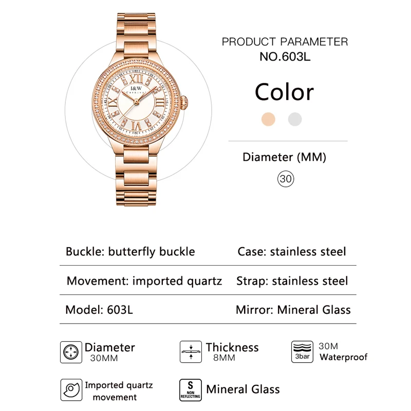 Carnival Luxury Diamond Quartz Watch Women High Quality Rose Gold Stainless Steel Waterproof Fashion Ladies Watch Zegarek Damski