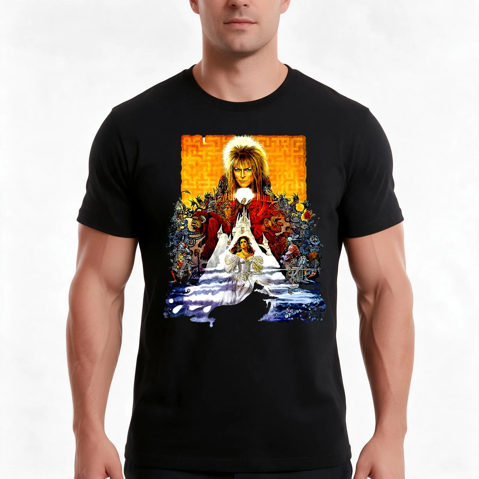 Labyrinth T-Shirt, Summer Casual Cotton Tee, Oversized Streetwear Tops, Vintage Graphic Print, Loose Fit Short Sleeve