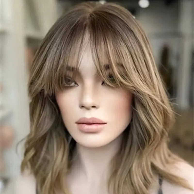 

Парик для вечеринок, омбре, карамельно-блонд, синтетический, с HD-кружевом спереди, короткий волнистый боб с челкой, термостойкий, реалистичный, эластичный