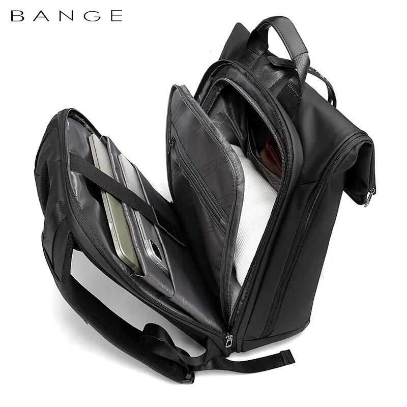 BANGE-Mochila Laptop Impermeável, Multi Compartimento, Bolsa de Viagem, Preto, Adequado para Homens e Mulheres, 15,6"