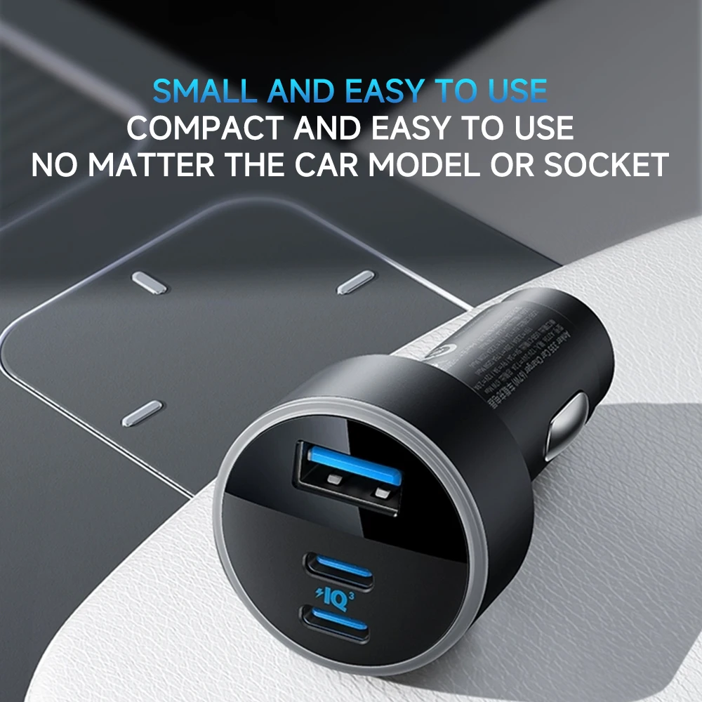 ANKER 67W USB-A Type C Car Charger Super Fast Charger 3 Ports Three-in-one Car Adapter For iPhone iPad MacBooks HUAWEI Android